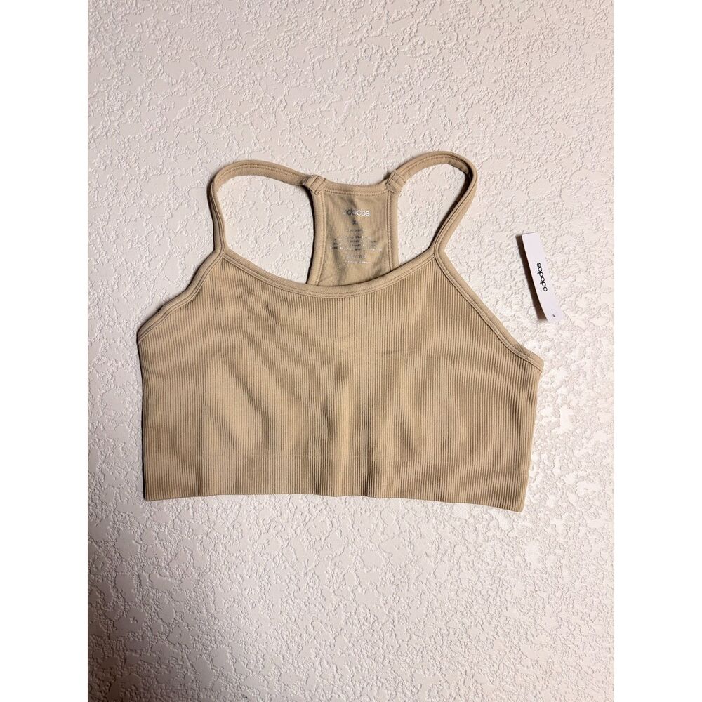ODODOS Ribbed Racerback Sports Bra Tan Nude XL NWT